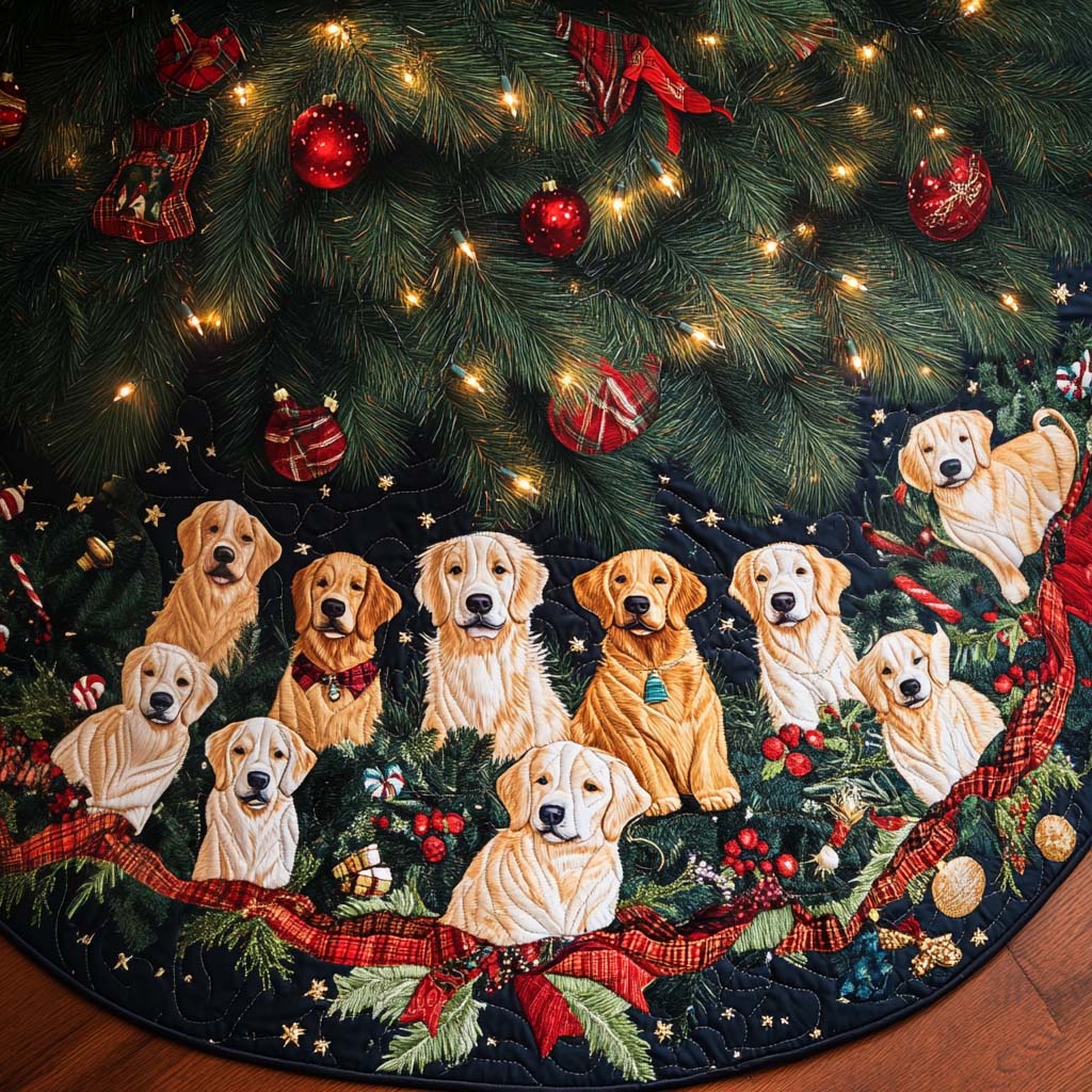 Happy Snout Christmas Quilted Tree Skirt Christmas Holiday Decor Home