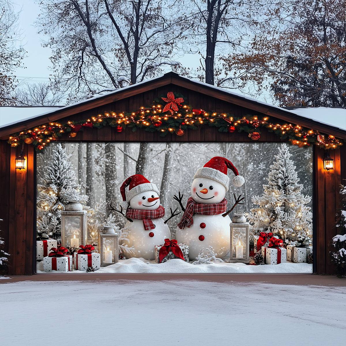 Happy Snowman Couple Christmas Garage Door Banner Christmas Decorations Unique Xmas Gifts