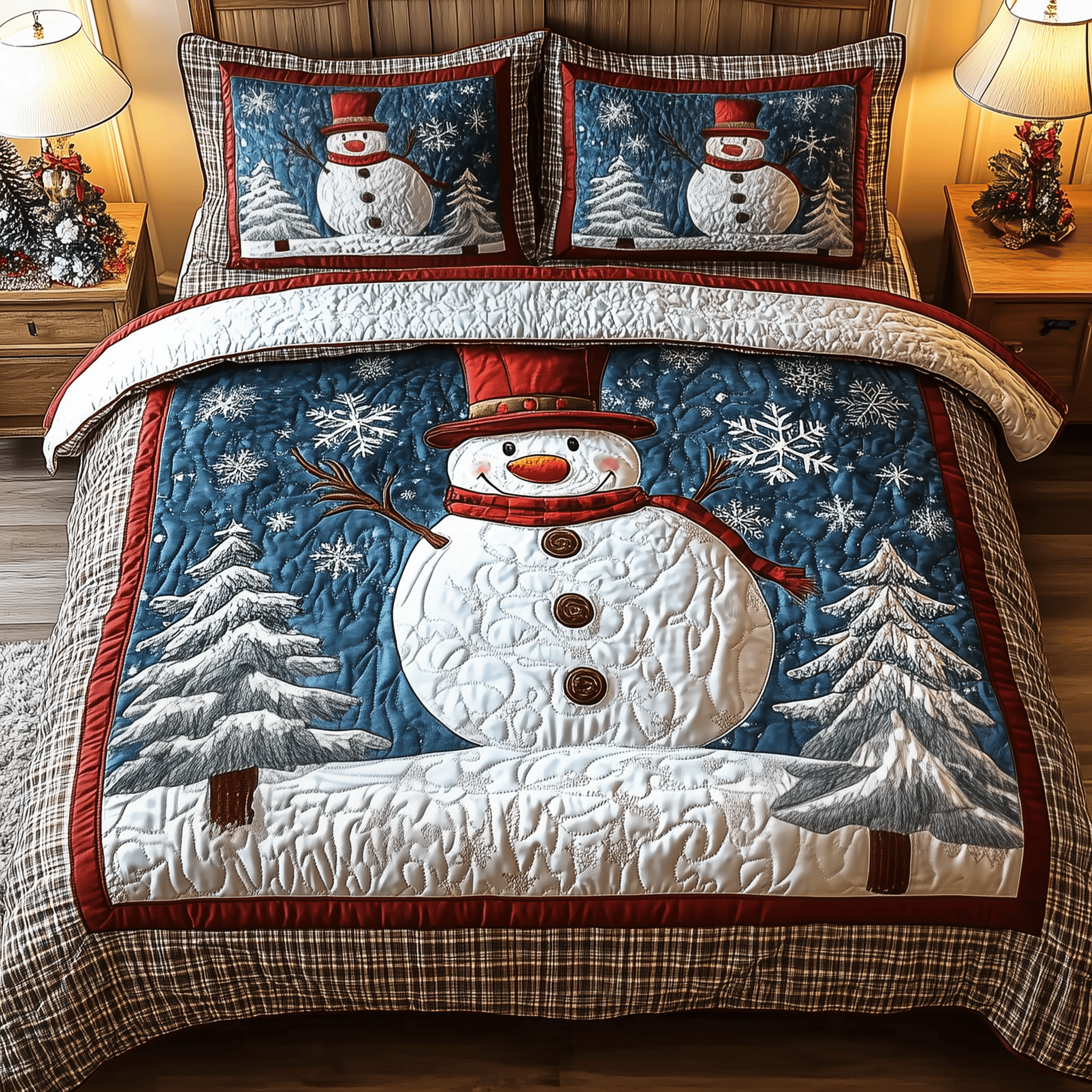 Happy Snowman Quilted Bedding Set Christmas Bedding Set Christmas Gifts For Couples