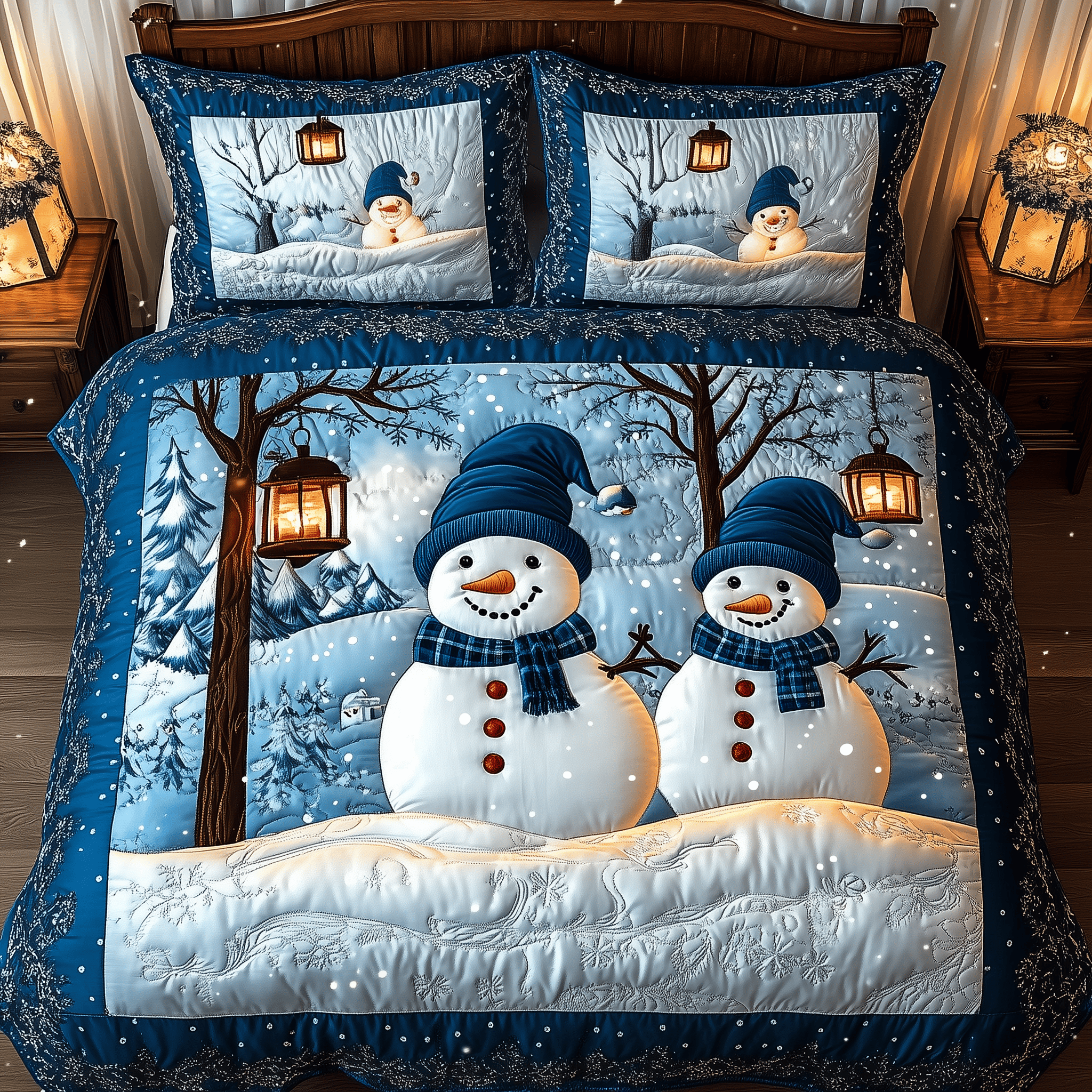 Happy Snowman Quilted Bedding Set Unique Christmas Gifts