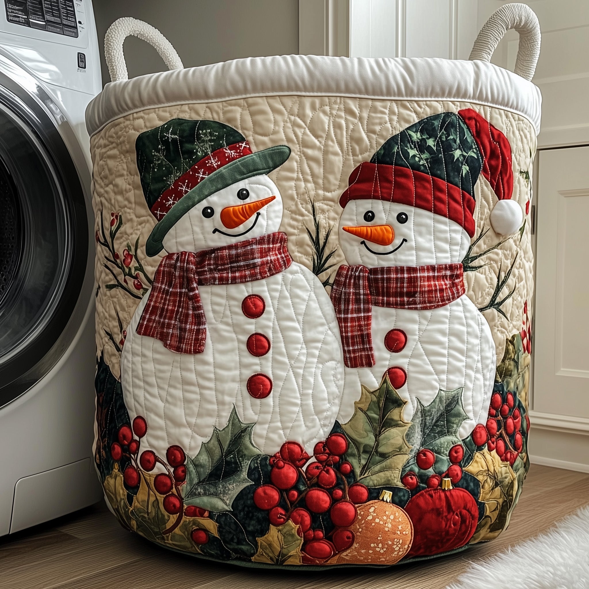 Happy Snowman Quilted Laundry Basket Merch For Cozy Nights