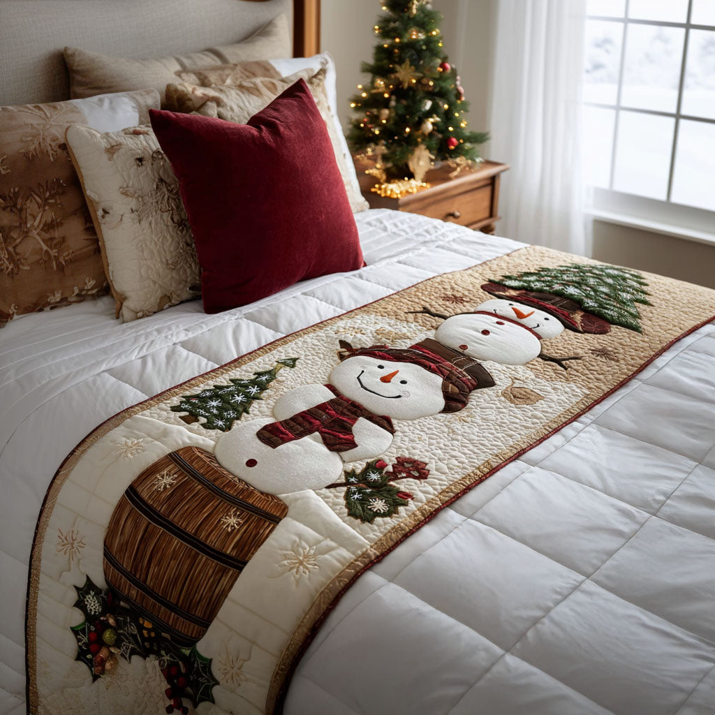 Happy Snowmen Quilted Bed Runner Christmas Bed Runner Family Christmas Presents