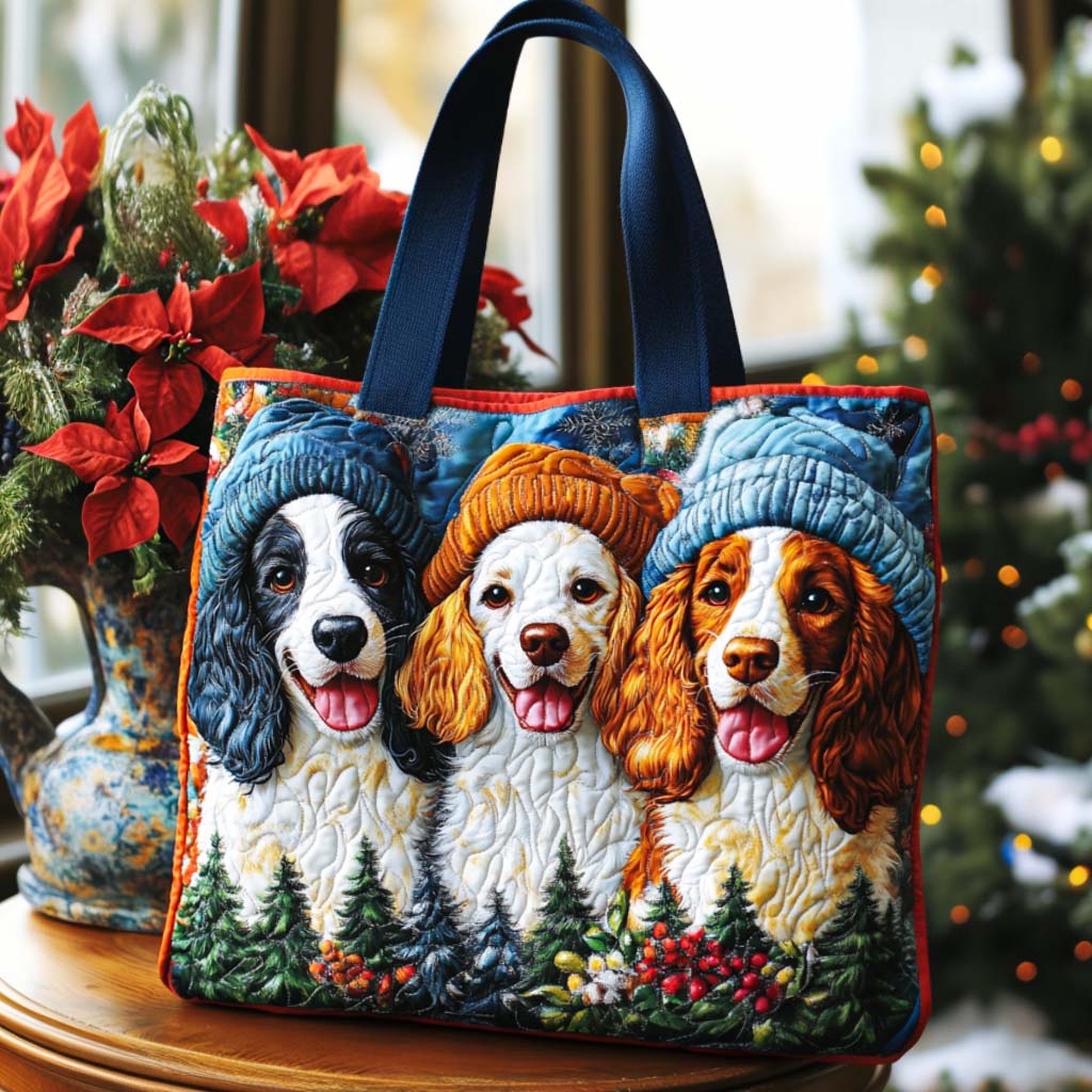 Happy Spaniels Quilted Tote Bag Funny Christmas Gifts