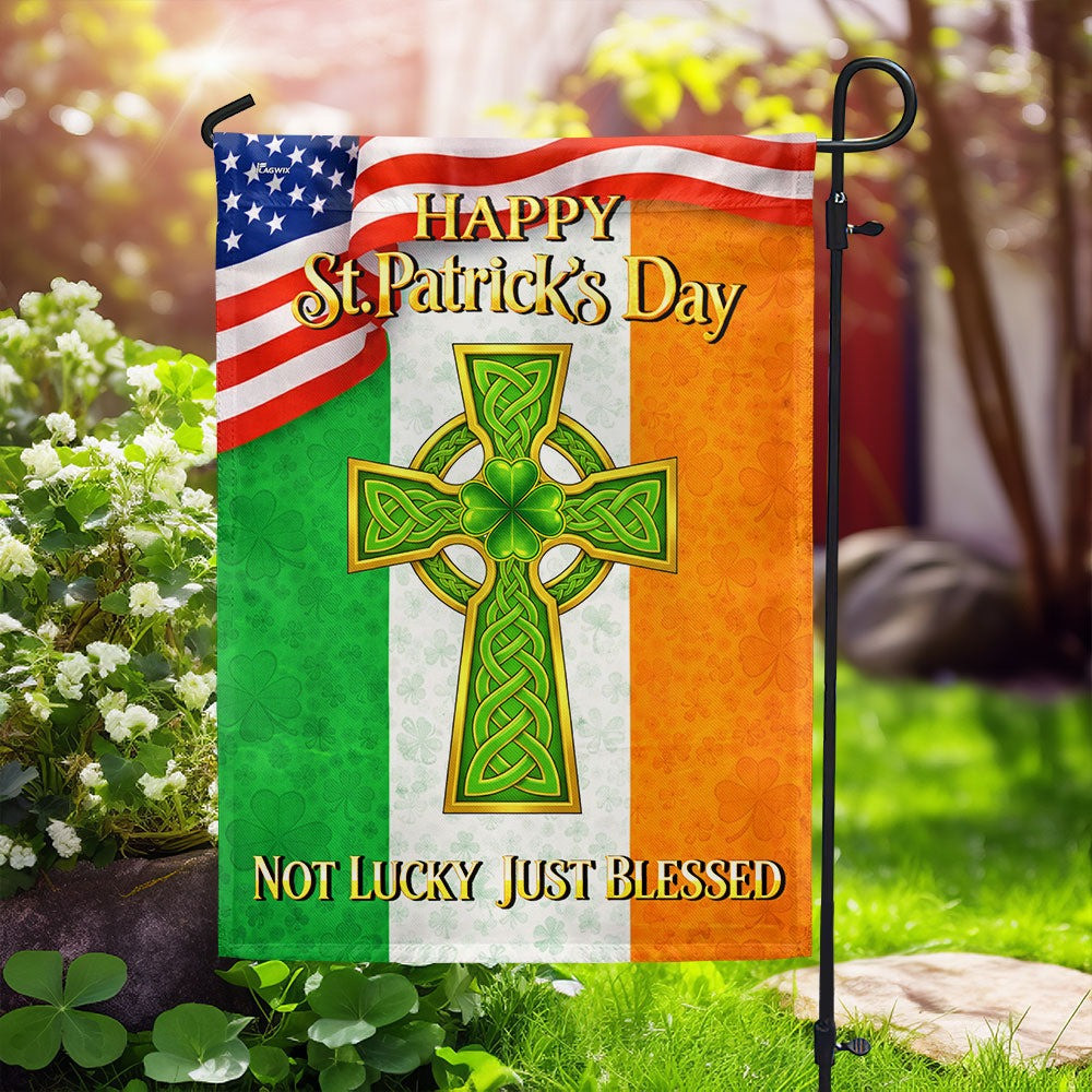 Happy St Patricks Day Celtic Knot Cross Flag Not Lucky Just Blessed Irish American Decor Gift
