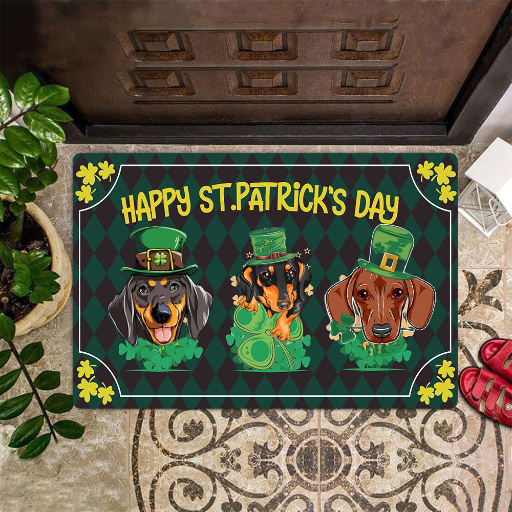 Happy St Patrick's Day Doormat Dachshund Lovers Cute Welcome Mats Patrick's Day Decorations
