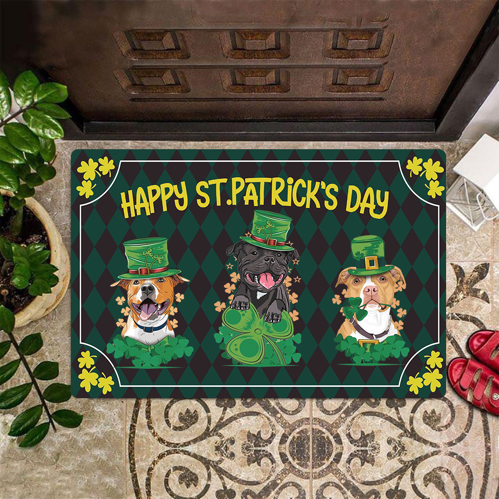 Happy St Patrick's Day Doormat Pitbull Owners Cute Home Decor Ideas Saint Patricks Day Gifts