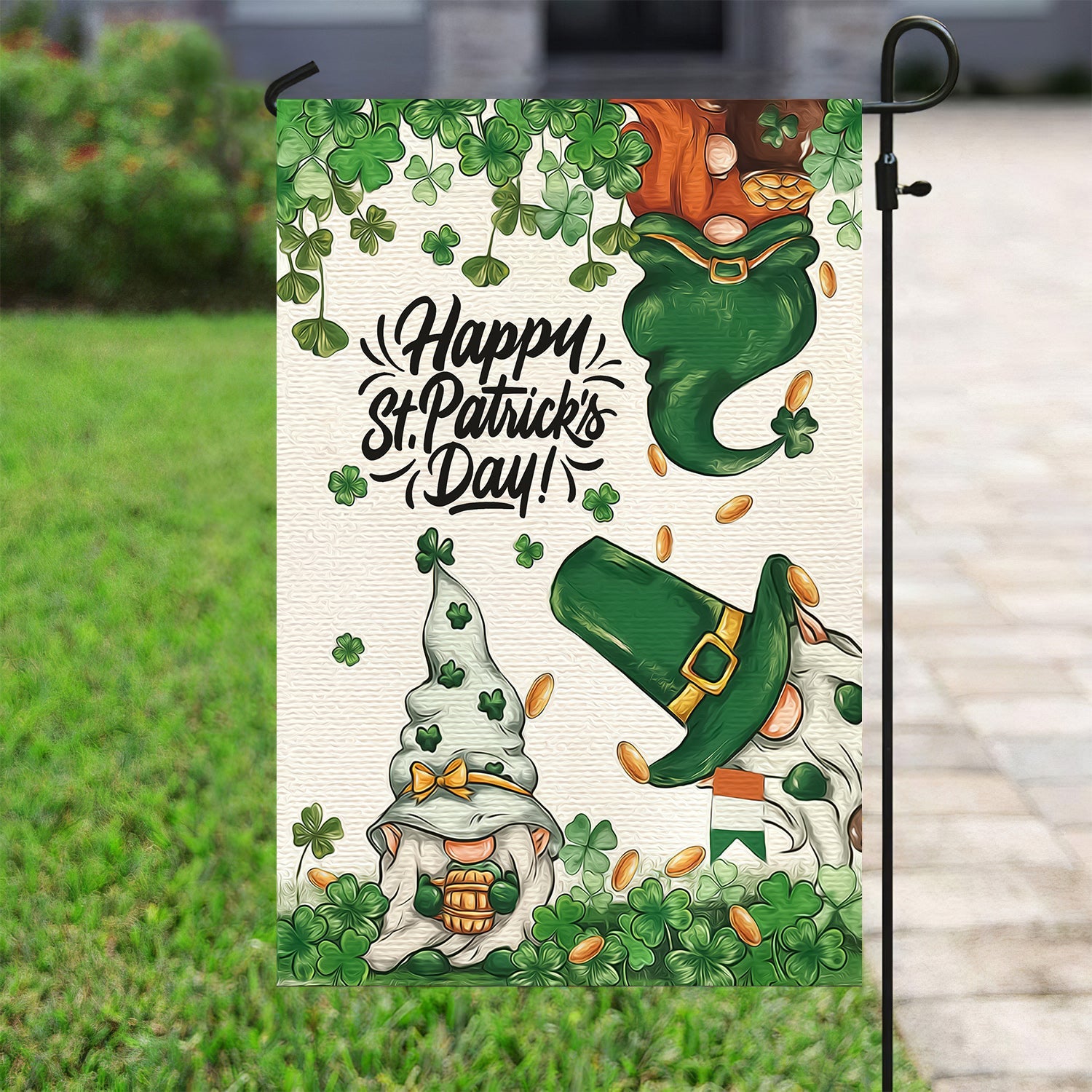 Happy St Patrick's Day Green Gnomes Flag Luck Of The Irish Day Gifts For Outdoor Decoration