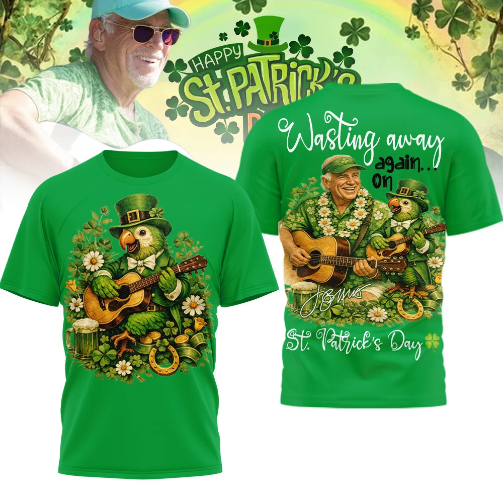Happy St Patrick's Day Parrot T-Shirt Parrot Playing Guitar St Patrick's Day Clothing Gifts Ideas