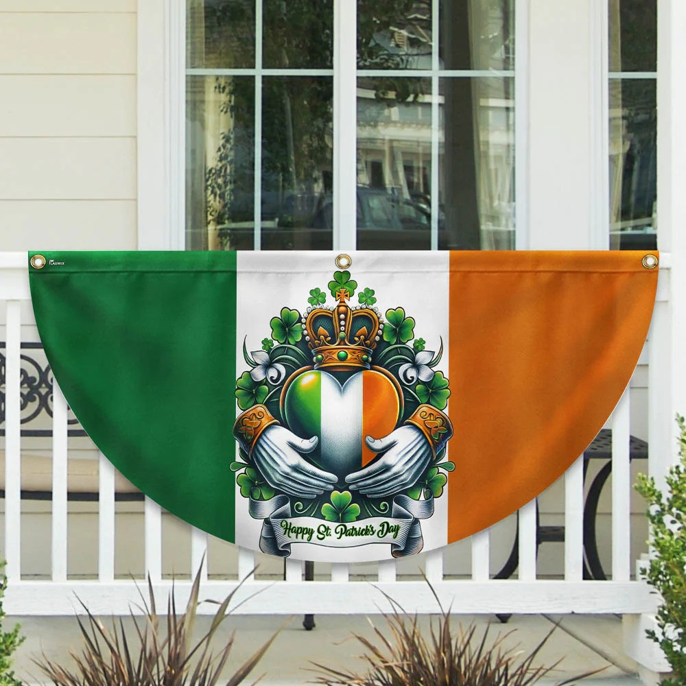 Happy St.Patricks Day Claddagh Fan Flag Irish Shamrock Balcony Porch Decor Best Gift Ideas
