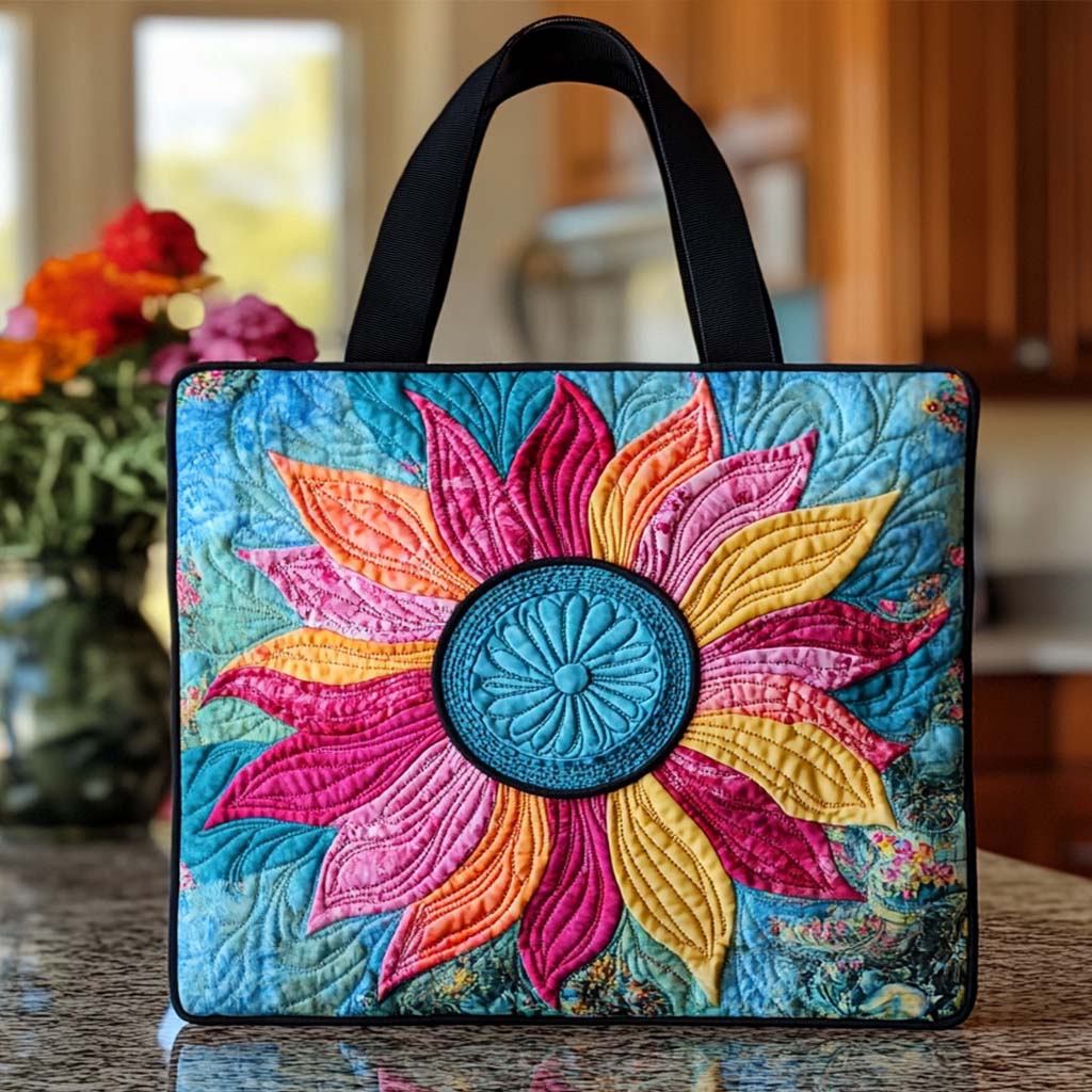 Happy Sunflower Heart Quilted Tote Bag Sunflower Gift Items