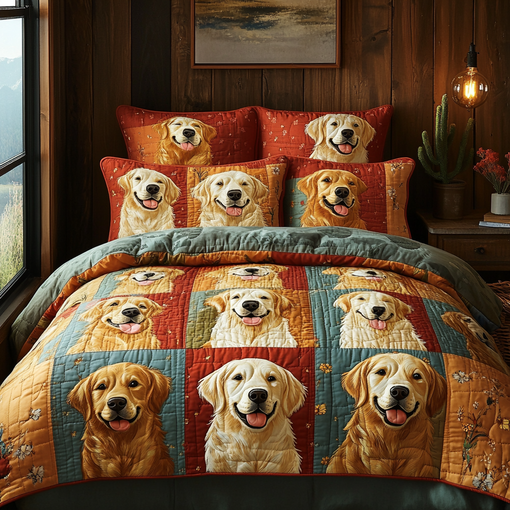 Happy Tail Quilted Bedding Set Bedroom Decor Golden Labrador Gifts For Her