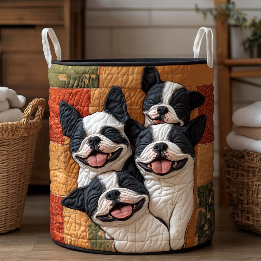 Happy Tails Quartet Quilted Laundry Basket Modern Quilted Laundry Basket Gift for Stylish Homes