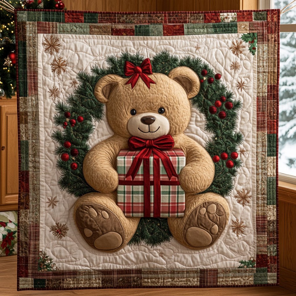 Happy Teddy Quilted Blanket Throw Blankets For Couch Family Christmas Presents