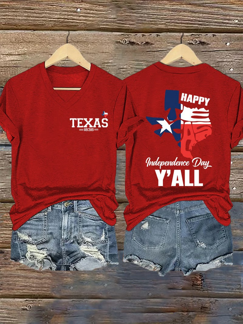 Happy Texas Independence Day Yall V-Neck Shirt Texas 1836 Lone Star State Come And Take It Gift
