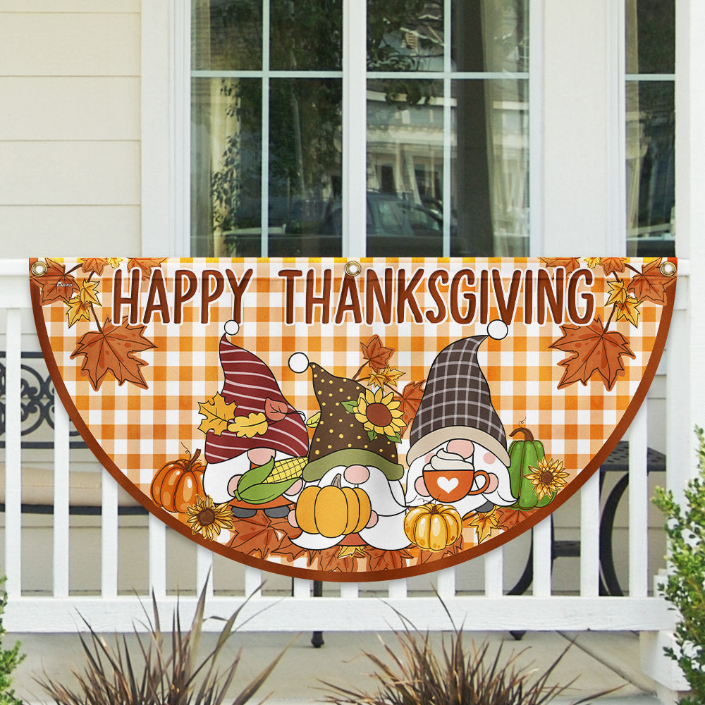 Happy Thanksgiving Fall Gnomes Non Pleated Fan Flag