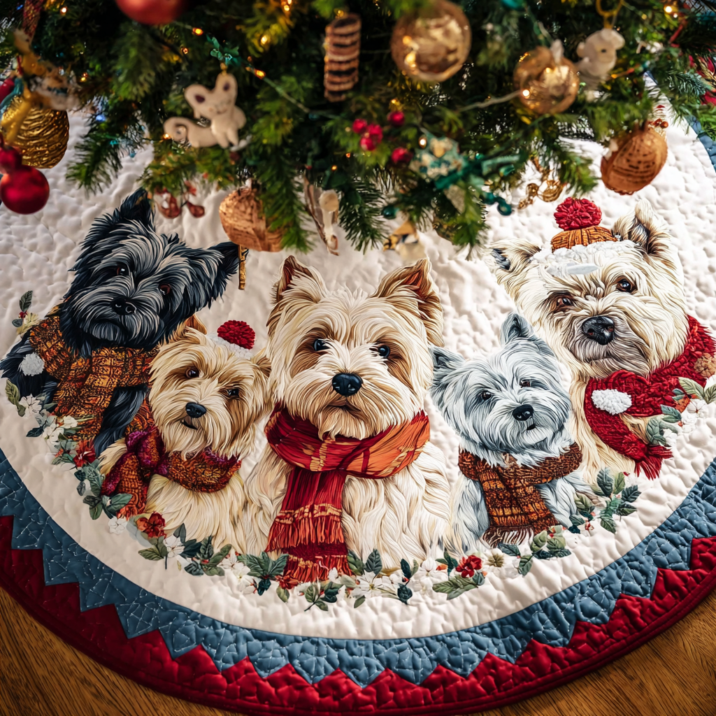 Happy West Highland Terrier Christmas Quilted Tree Skirt Xmas Indoor Decorations Best Gifts For Yorkshire Terrier Lovers