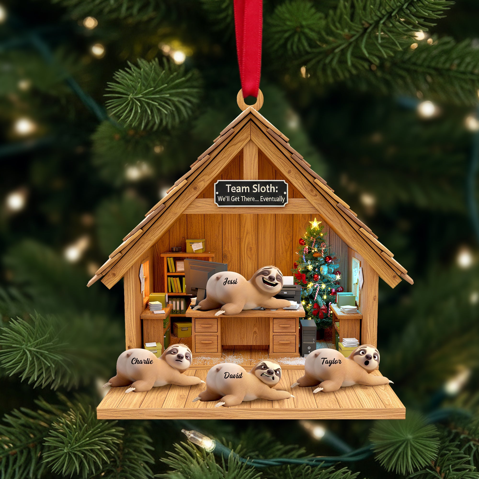 Happy Workplace Sloth Ornament - Personalized Gifts For Coworkers - Festive Holiday Keepsake Gift