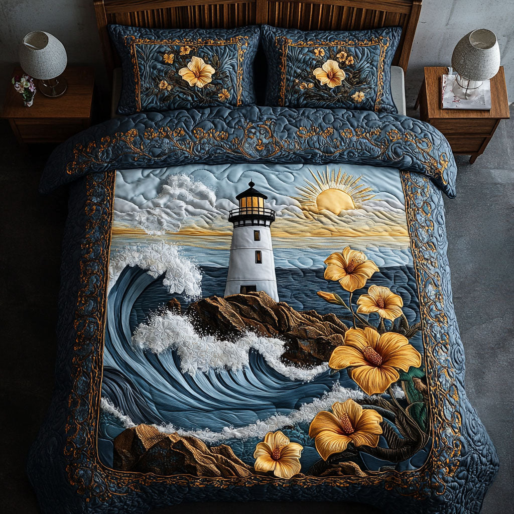 Harbor Bloom Quilted Bedding Set Holiday Duvet Cover Set Lighthouse Christmas Gifts