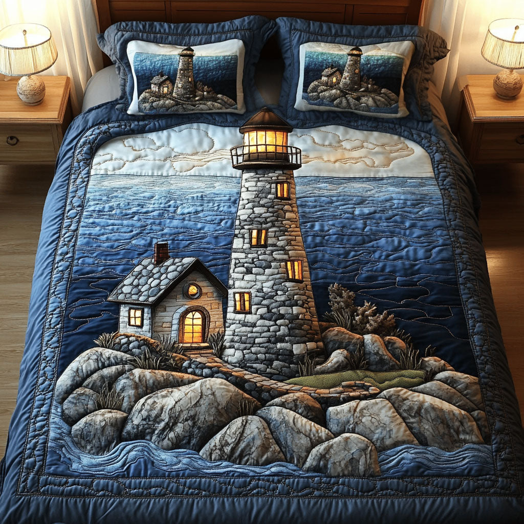 Harbor Glow Quilted Bedding Set Cute Room Decor Great Lighthouse Gifts