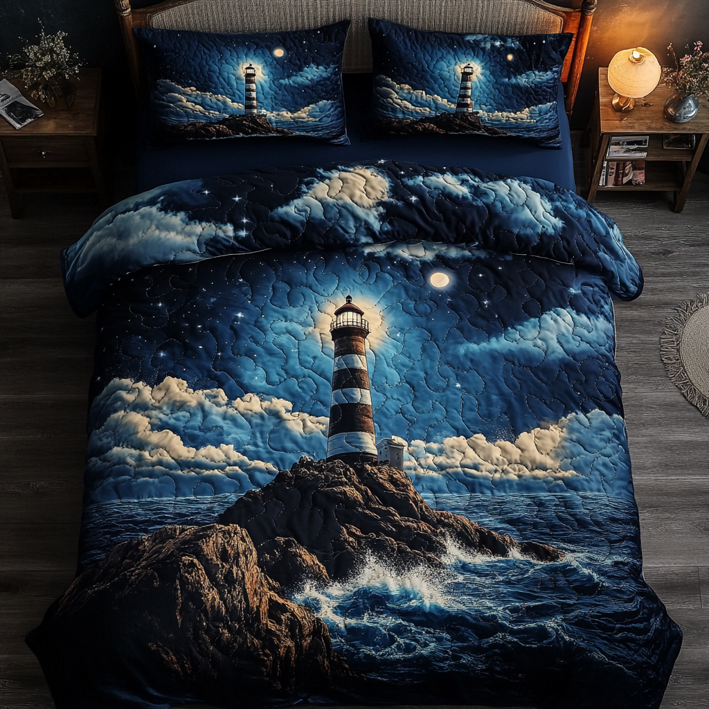 Harbor Glow Quilted Bedding Set Personalized Bedding Set Gift for Couples