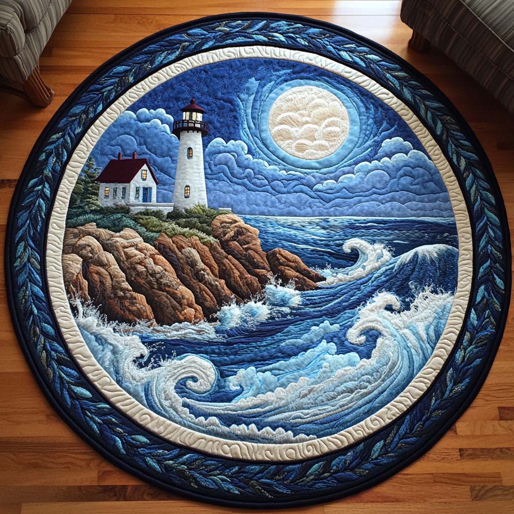 Harbor Glow Quilted Round Mat Front Door Decor Cool Beach Gifts