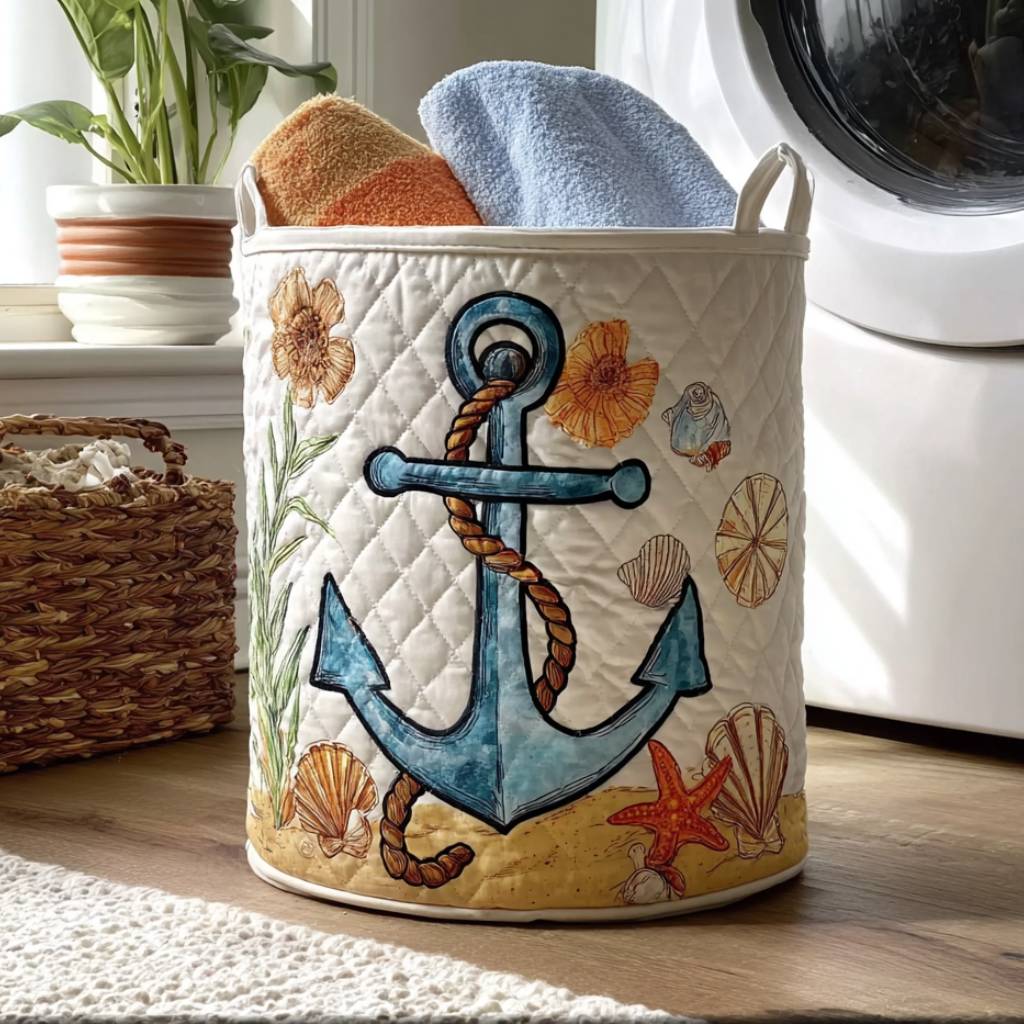 Harbor Hues Quilted Laundry Basket Merch For Dad