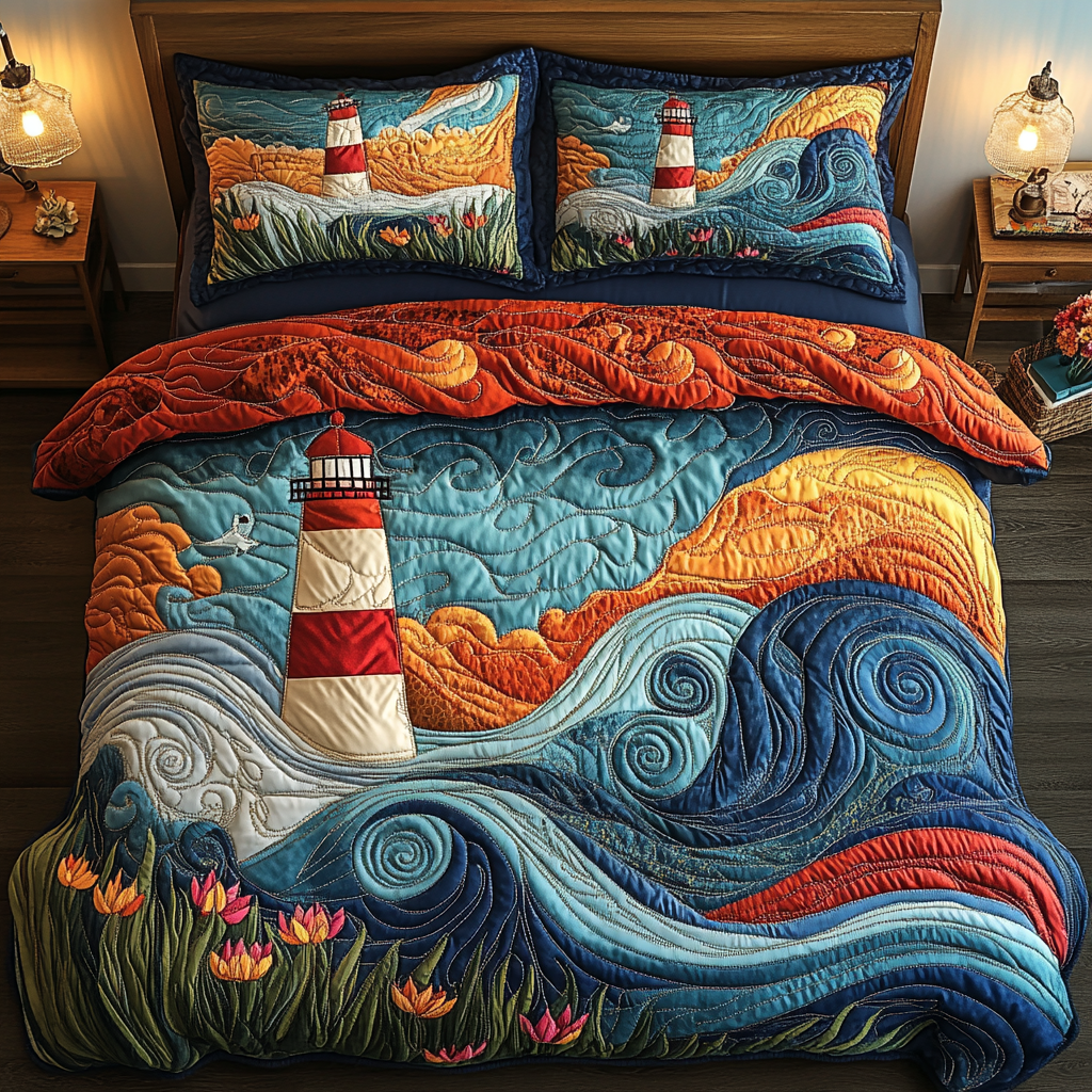 Harbor Light Quilted Bedding Set Unique Bed Sheet Set Lighthouse Gifts For Mom
