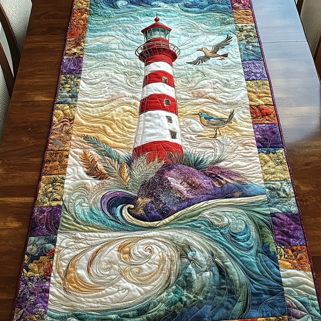 Harbor Light Quilted Table Runner Dining Room Decor Lighthouse Gifts For Men
