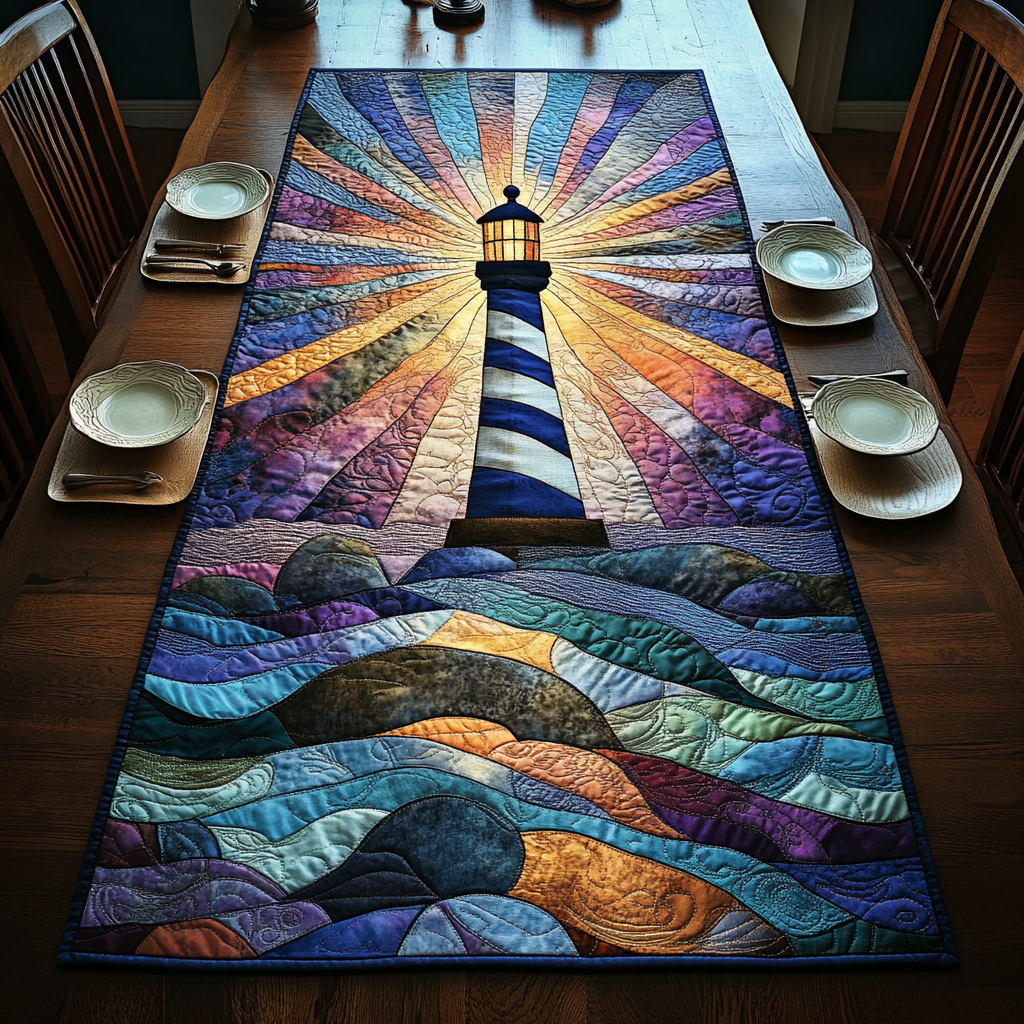 Harbor Light Quilted Table Runner Kitchen Table Decor Lighthouse Gifts For Women