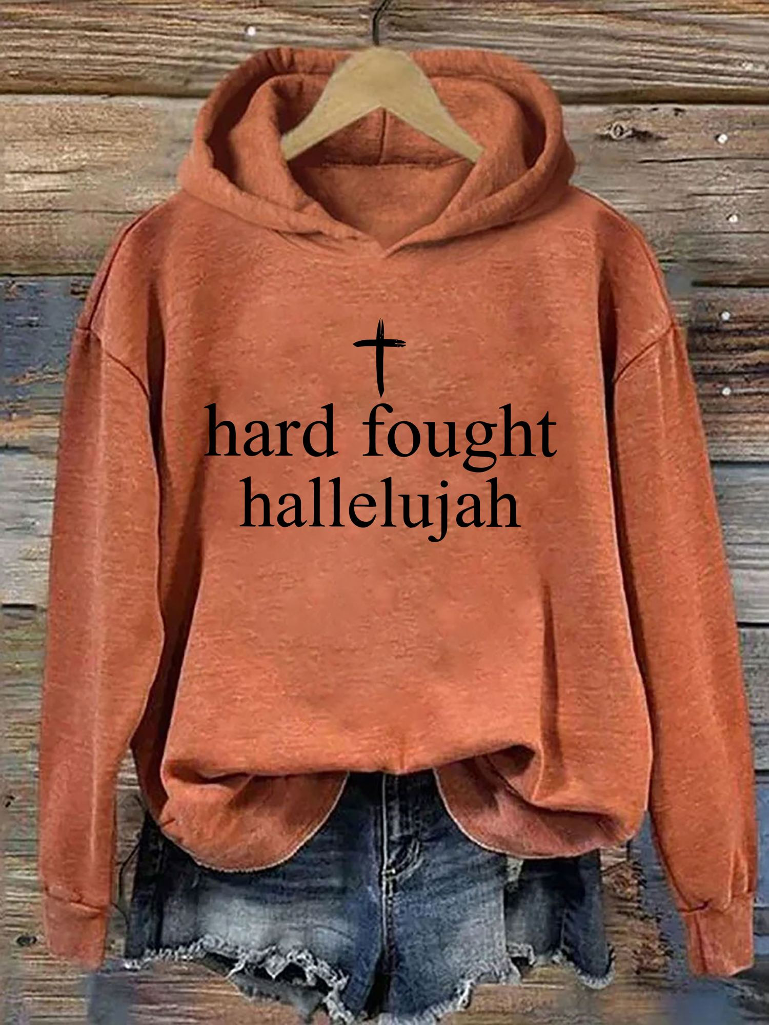 Hard Fought Hallelujah Hoodie Holy Cross Pattern Christian Clothing Gifts For Mother