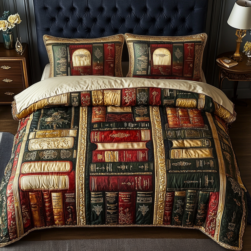 Hardcover Haven Quilted Bedding Set Christmas Bedding Duvet Cover Best Book Related Gifts