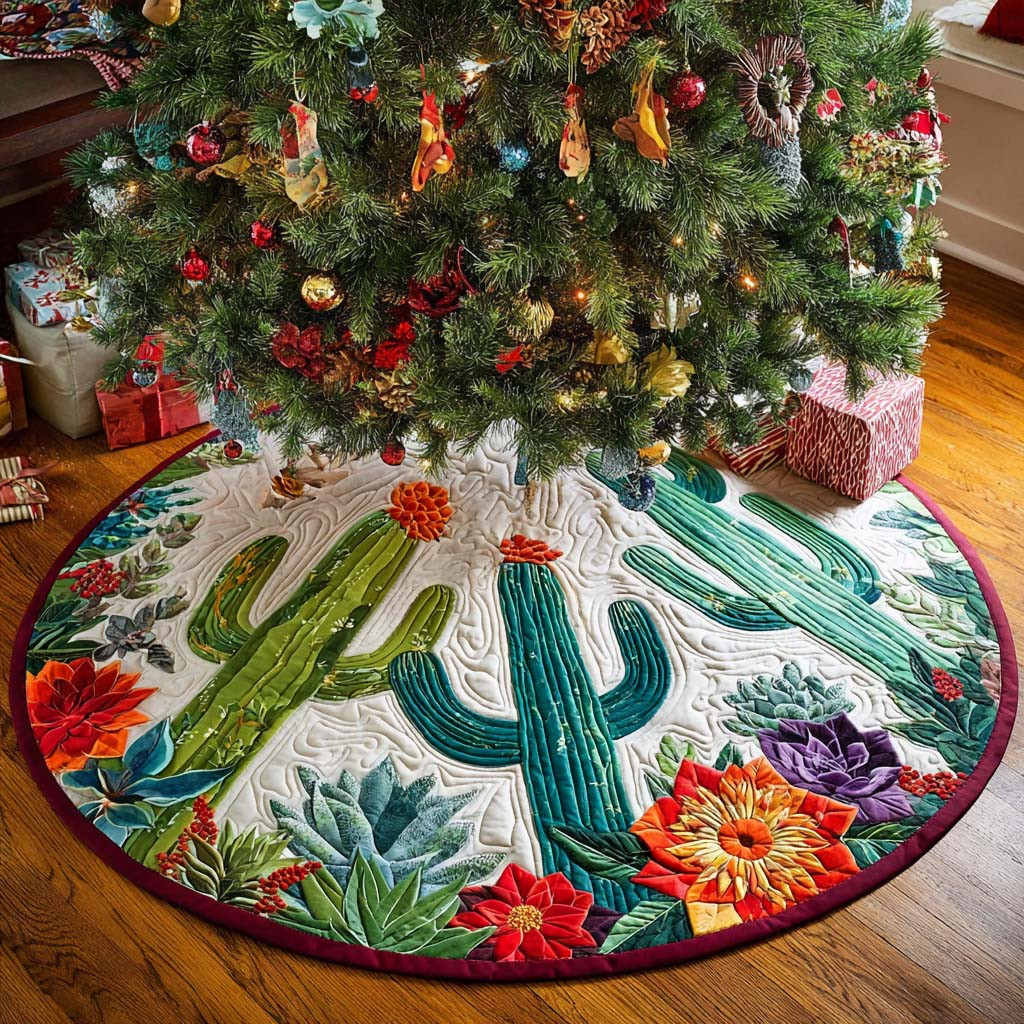 Hardy Plant Christmas Quilted Tree Skirt Home Decor Holiday Tree Skirt Cactus Lover Xmas Gifts