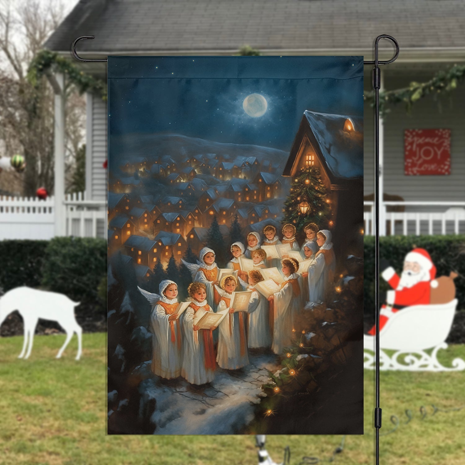 Harmonies Under The Starlit Christmas Garden Flag Carolers Themed Christian Christmas Gifts