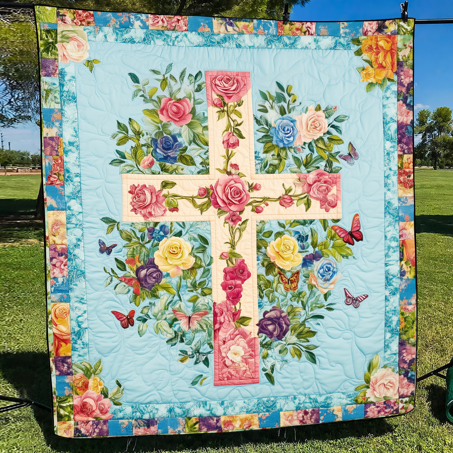 Harmonious Cross Quilted Blanket Christian Christmas Gifts