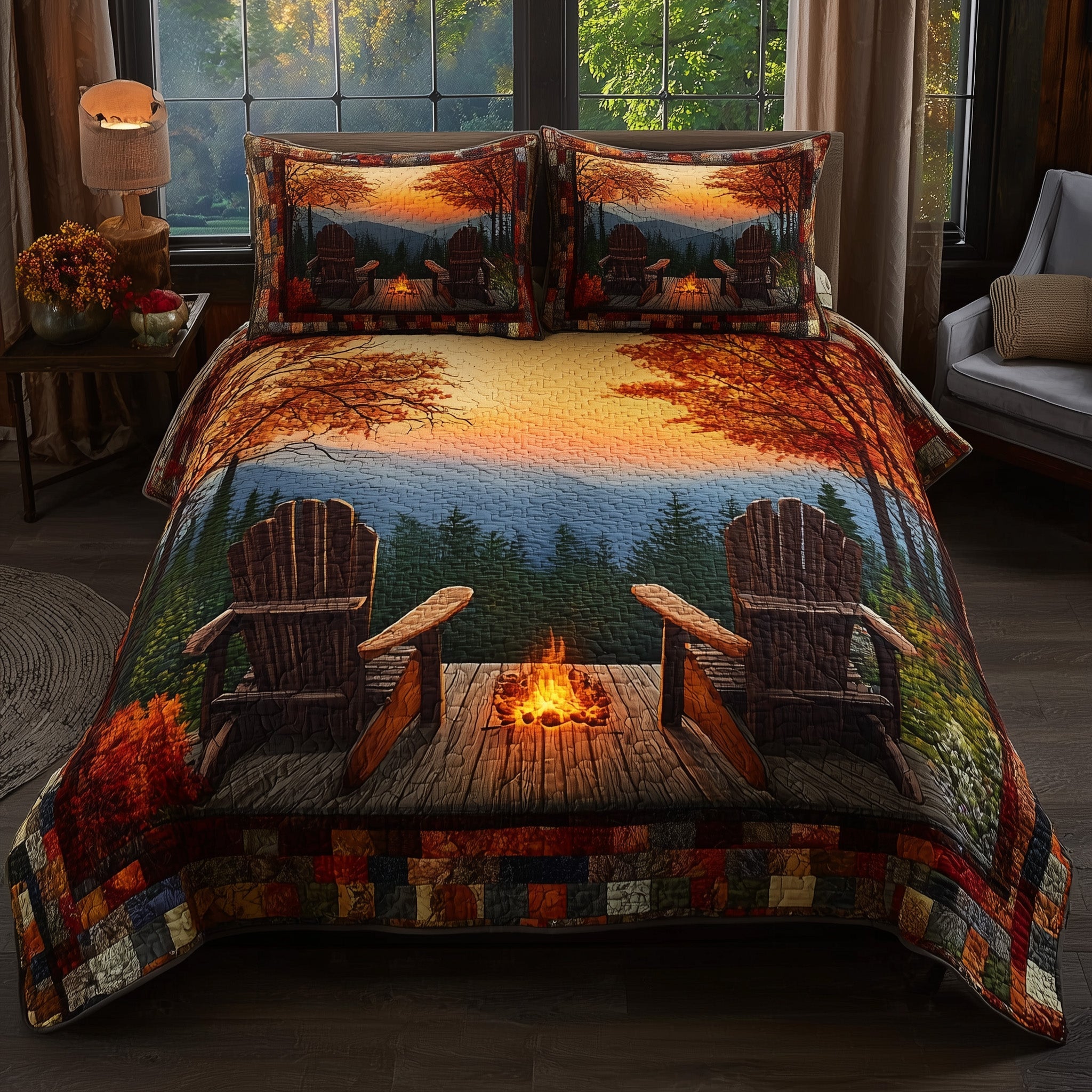 Harmony Autumn Quilted Bedding Set Linen Blend