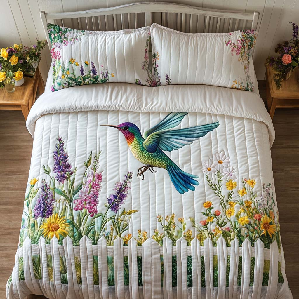Harmony Bloom Quilt Bedding Set Hummingbird Duvet Covers King