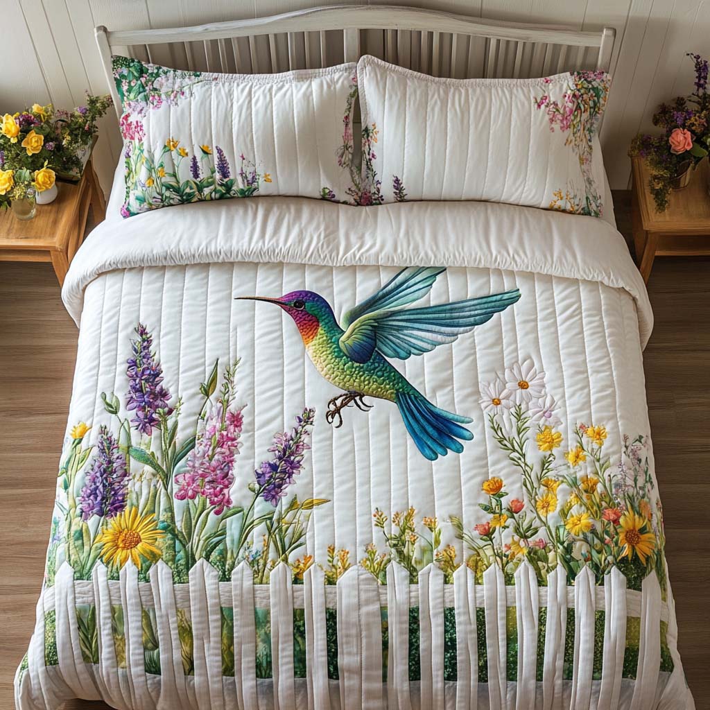 Harmony Bloom Quilted Bedding Set Christmas Duvet Cover Hummingbird Themed Gift Items