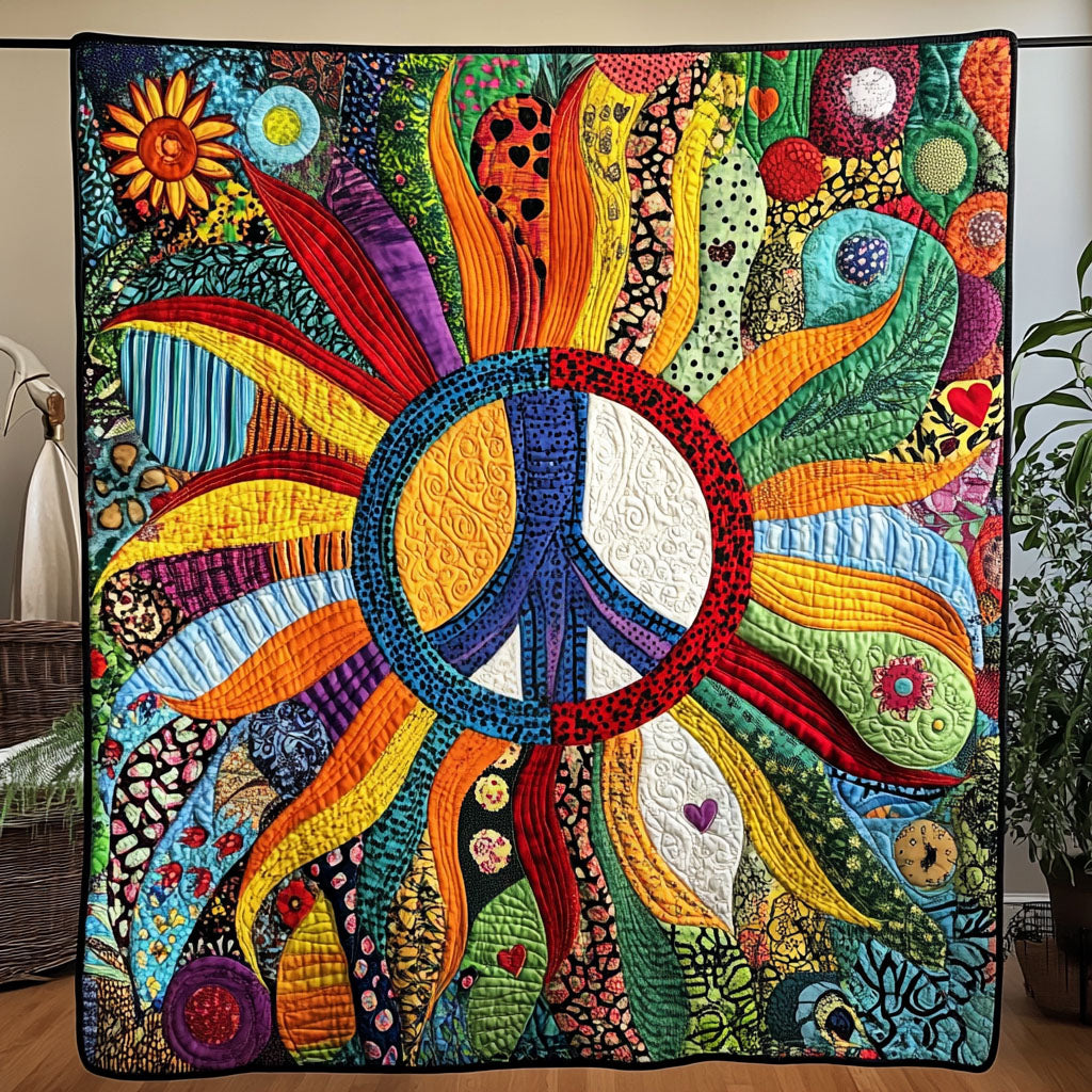 Harmony Circle Quilted Blanket Home Bedding Decor Christmas Gifts For Hippie Mom