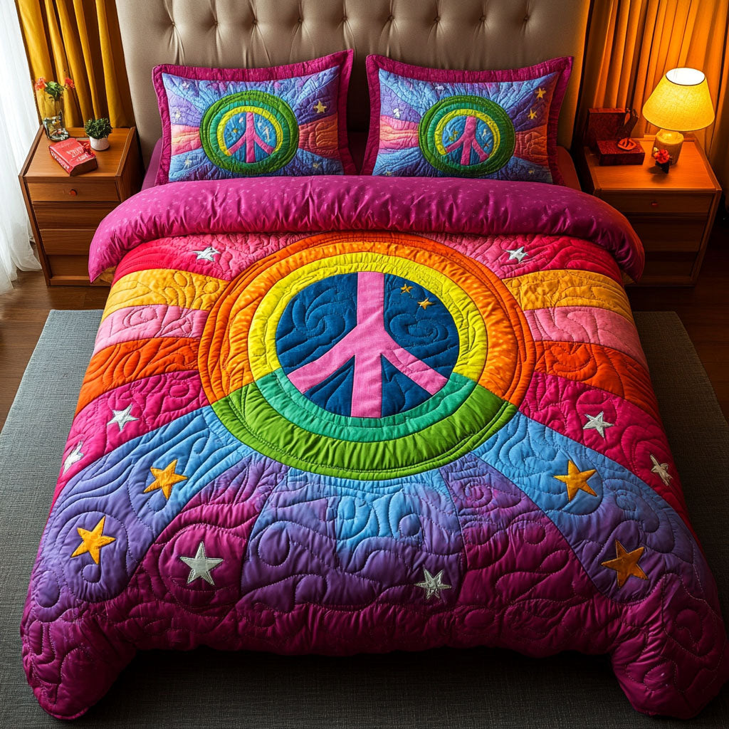 Harmony Glow Quilted Bedding Set Cozy Bedroom Decor Gifts For Hippie Sister