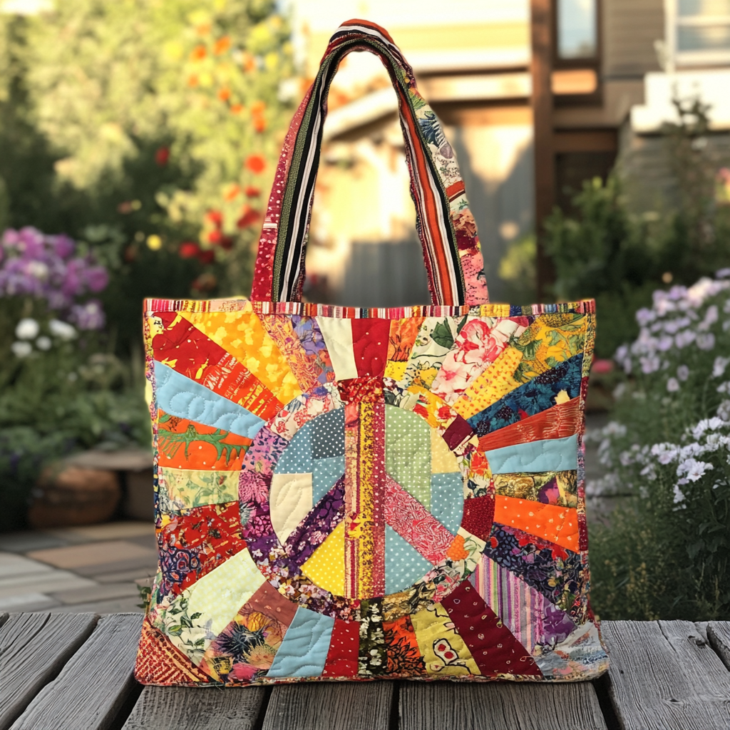 Harmony Patch Quilted Tote Bag Hippie Presents