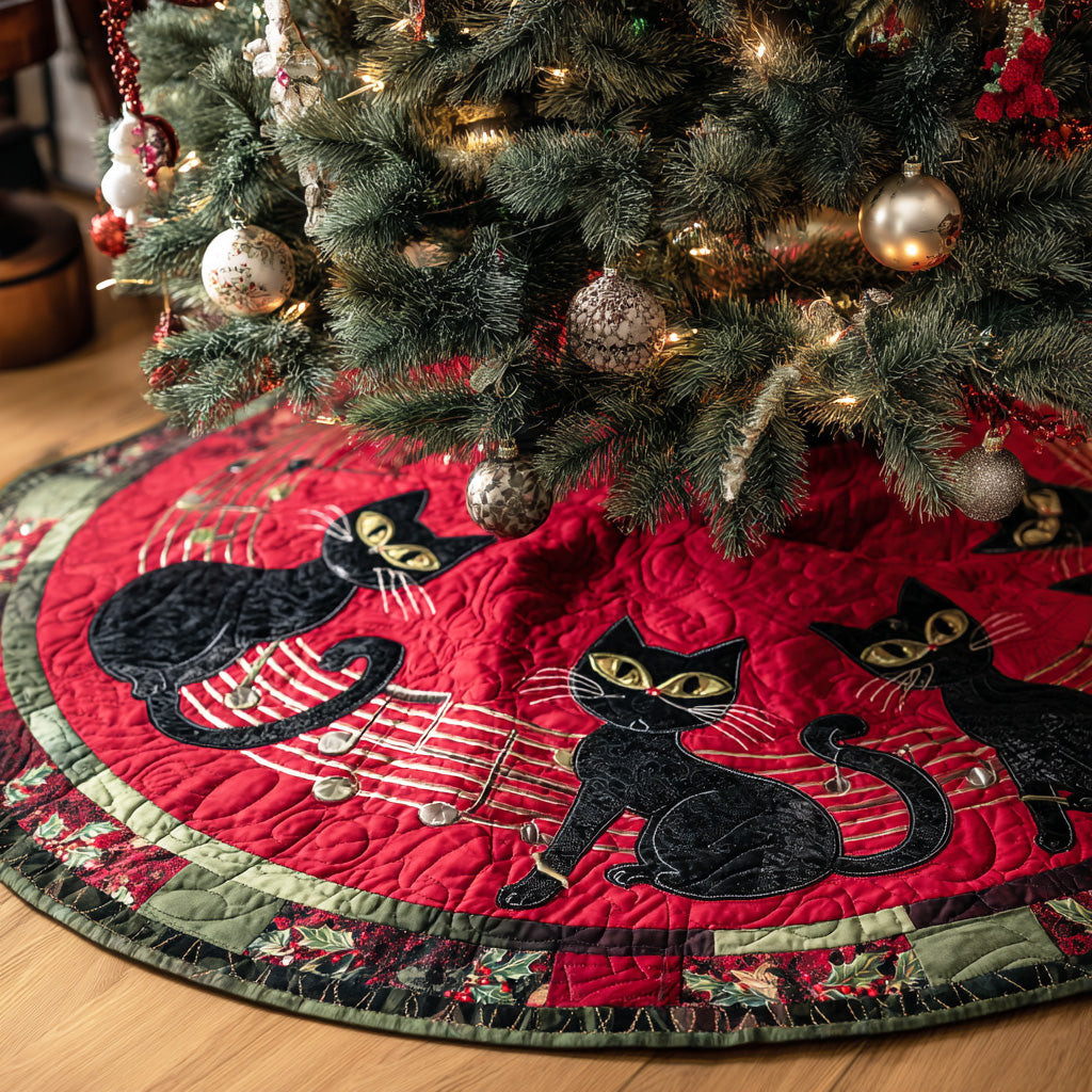 Harmony Paws Christmas Quilted Tree Skirt Animal Design Cat Themed Holiday Tree Skirt
