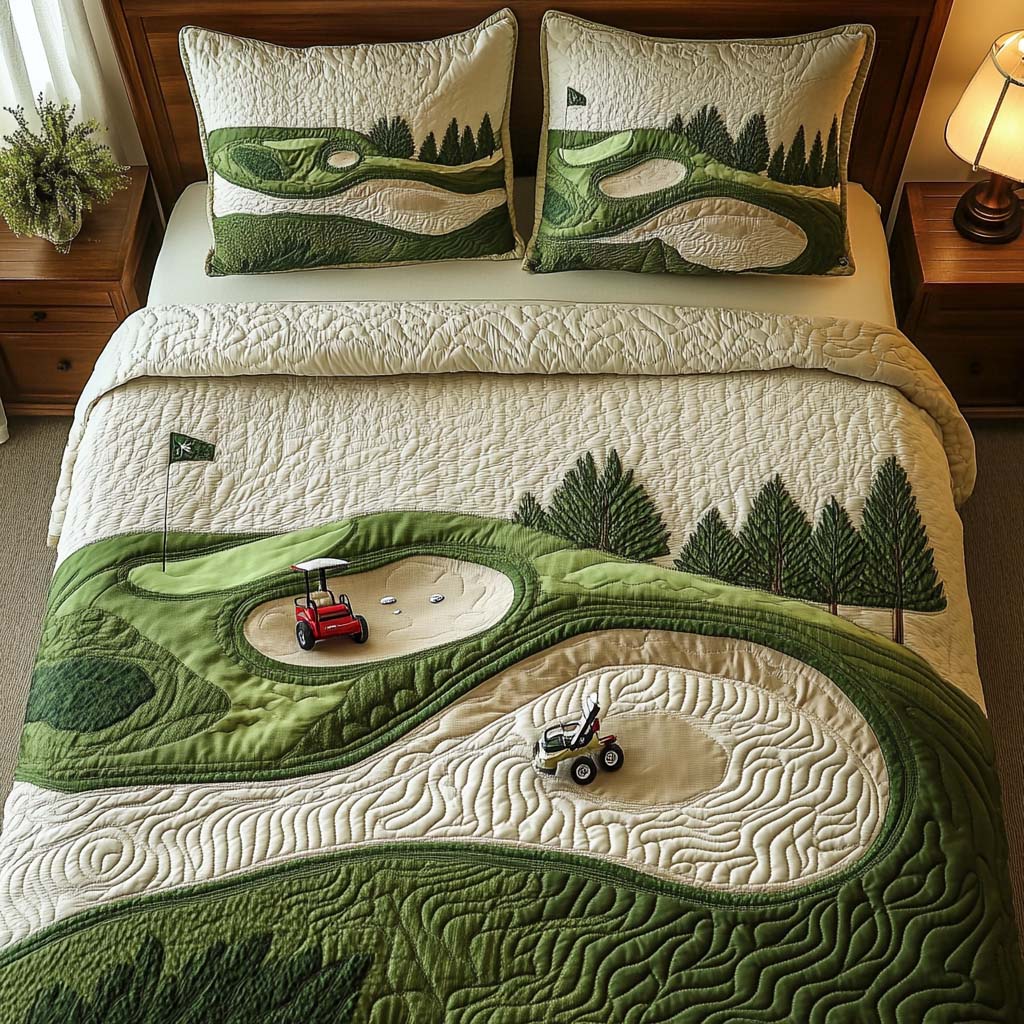 Harmony Pines Golf Course Quilted Bedding Set Cozy Bedroom Decor Cool Golf Gifts