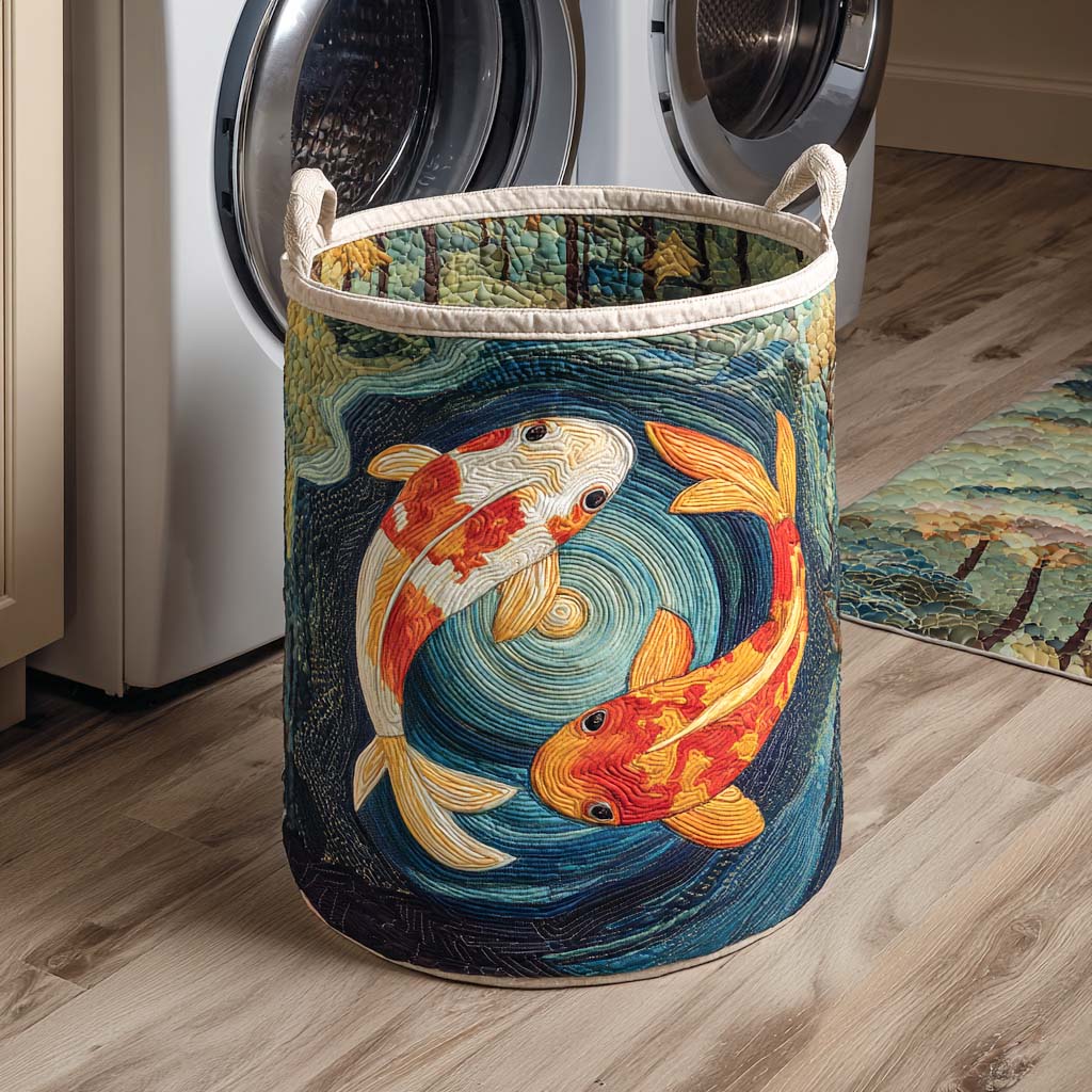 Harmony Swirl Koi Quilted Laundry Basket Mother's Day Merch Gift