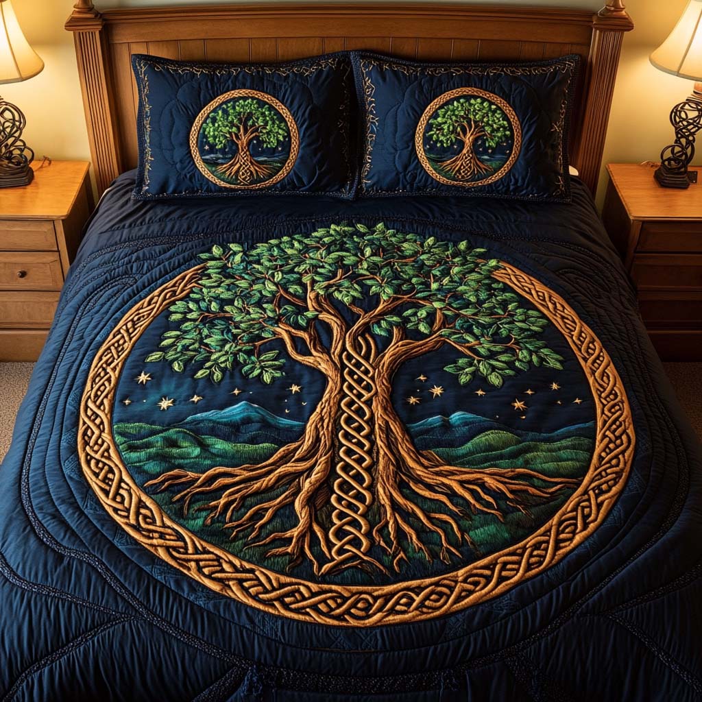 Harmony Tree Quilted Bedding Set Cozy Bedroom Decor Tree Of Life Gifts For Him
