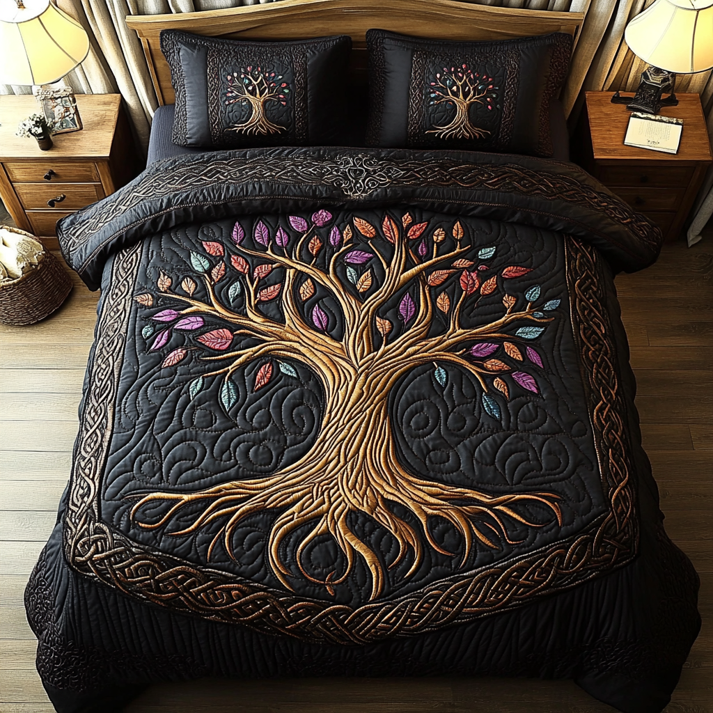 Harmony Tree Quilted Bedding Set High-Quality Cotton Bedding Set for Deep Sleep