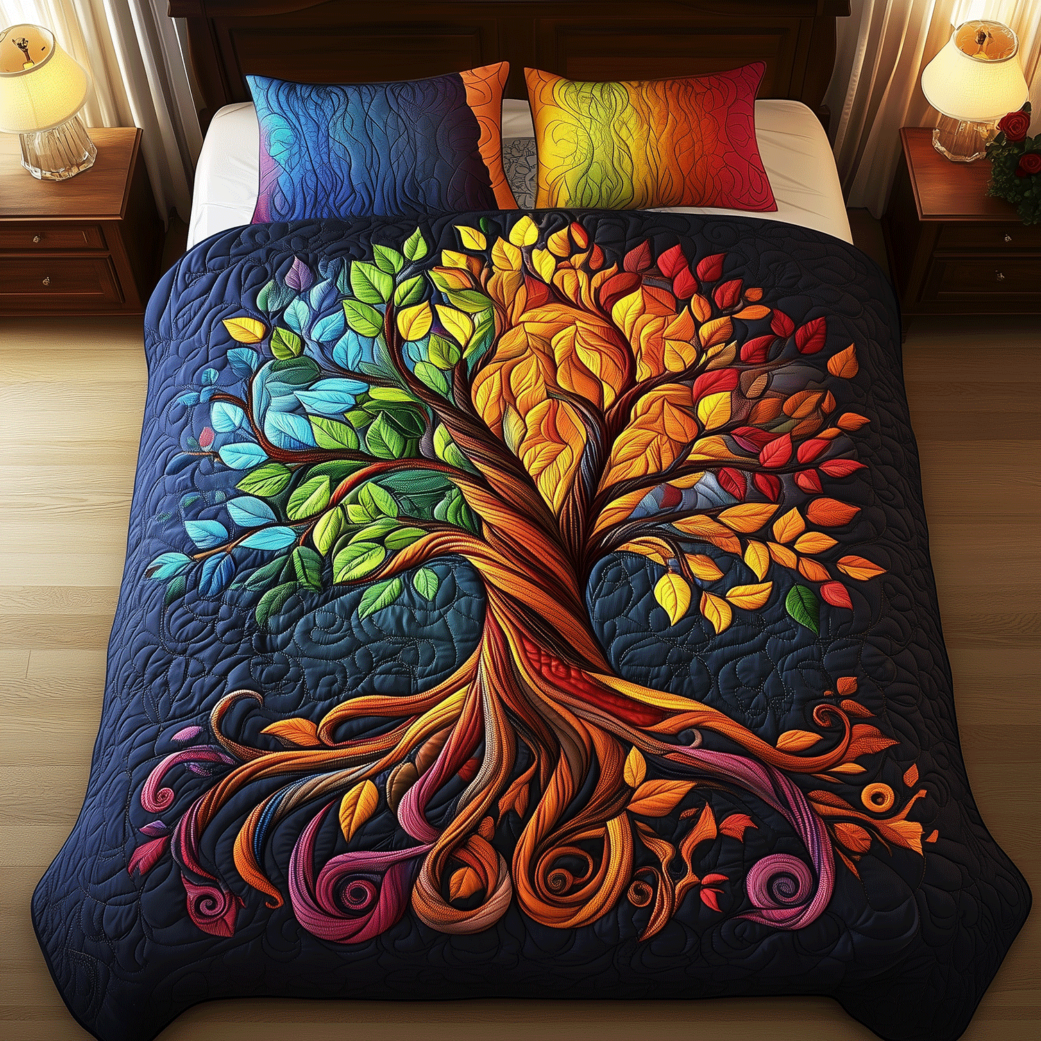 Harmony Tree Quilted Bedding Set Stylish Bed Sheet Set for Modern Home