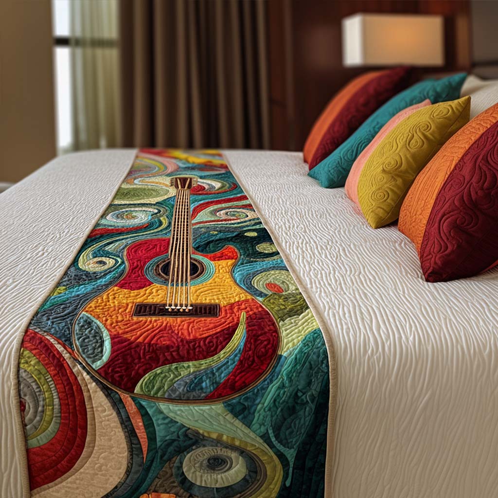 Harmony Vibes Quilted Bed Runner Bed Decorations Great Gifts For Guitar Players