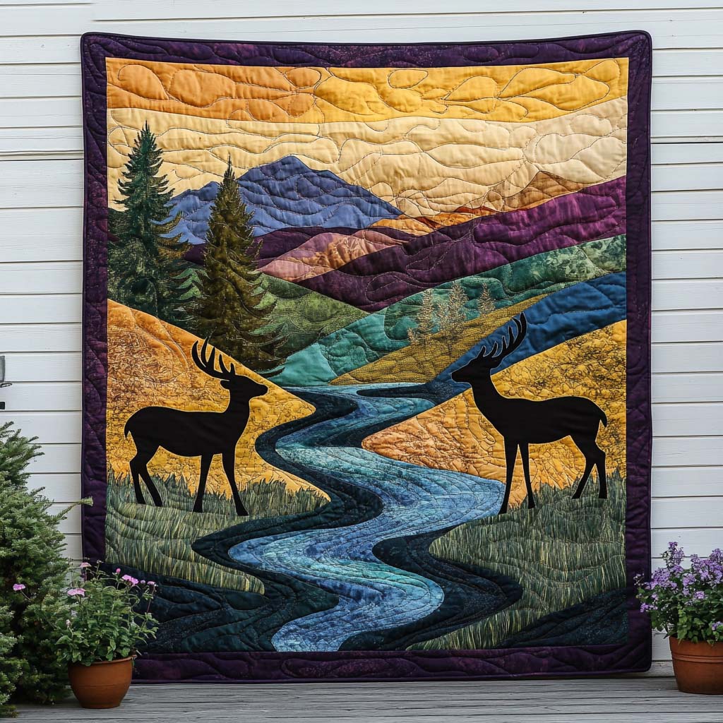 Harmony With Deer Quilted Blanket Bedroom Decor Christmas Gifts For Deer Lovers