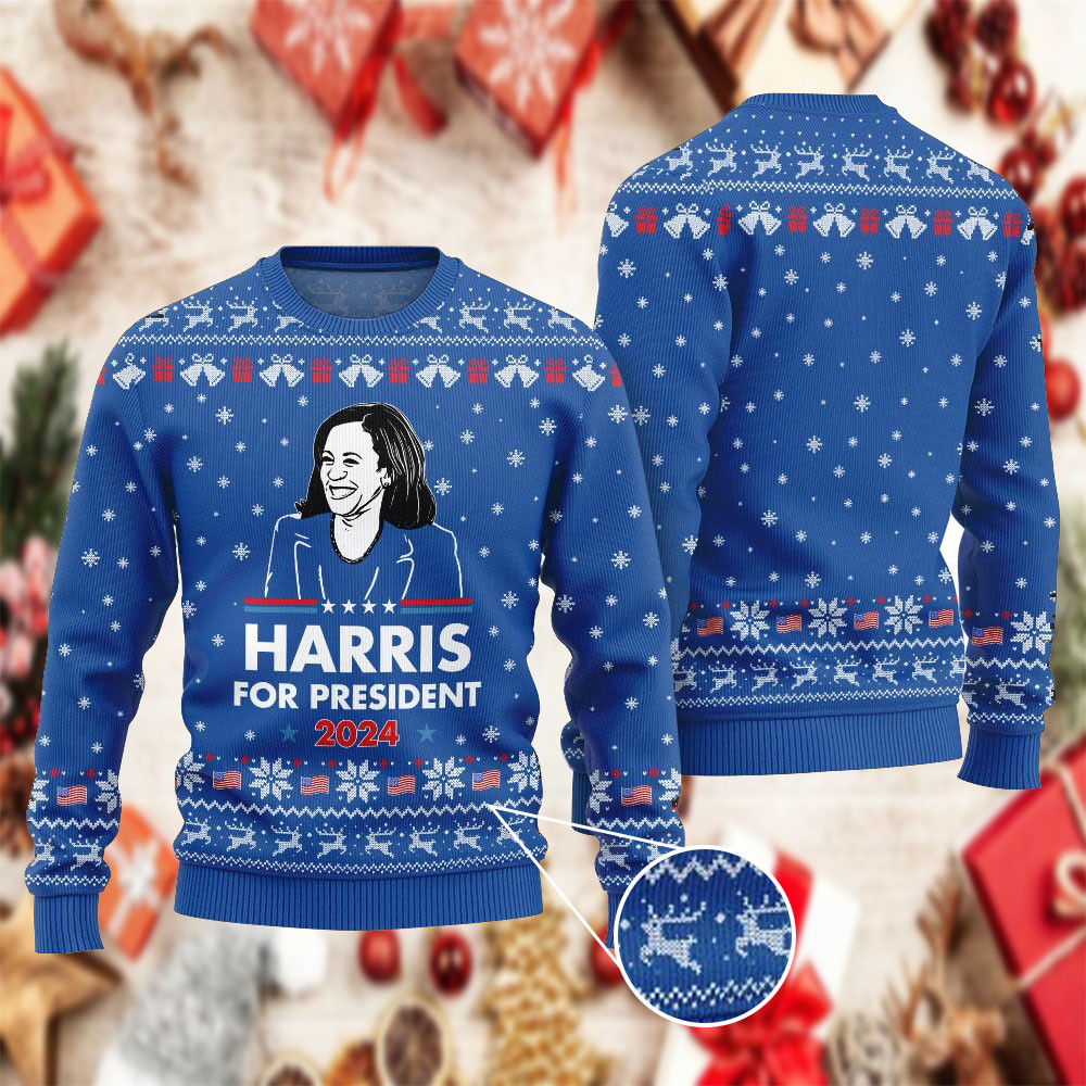 Harris For President 2024 Christmas Ugly Sweater Kamala Harris Campaign Sweater For Voters
