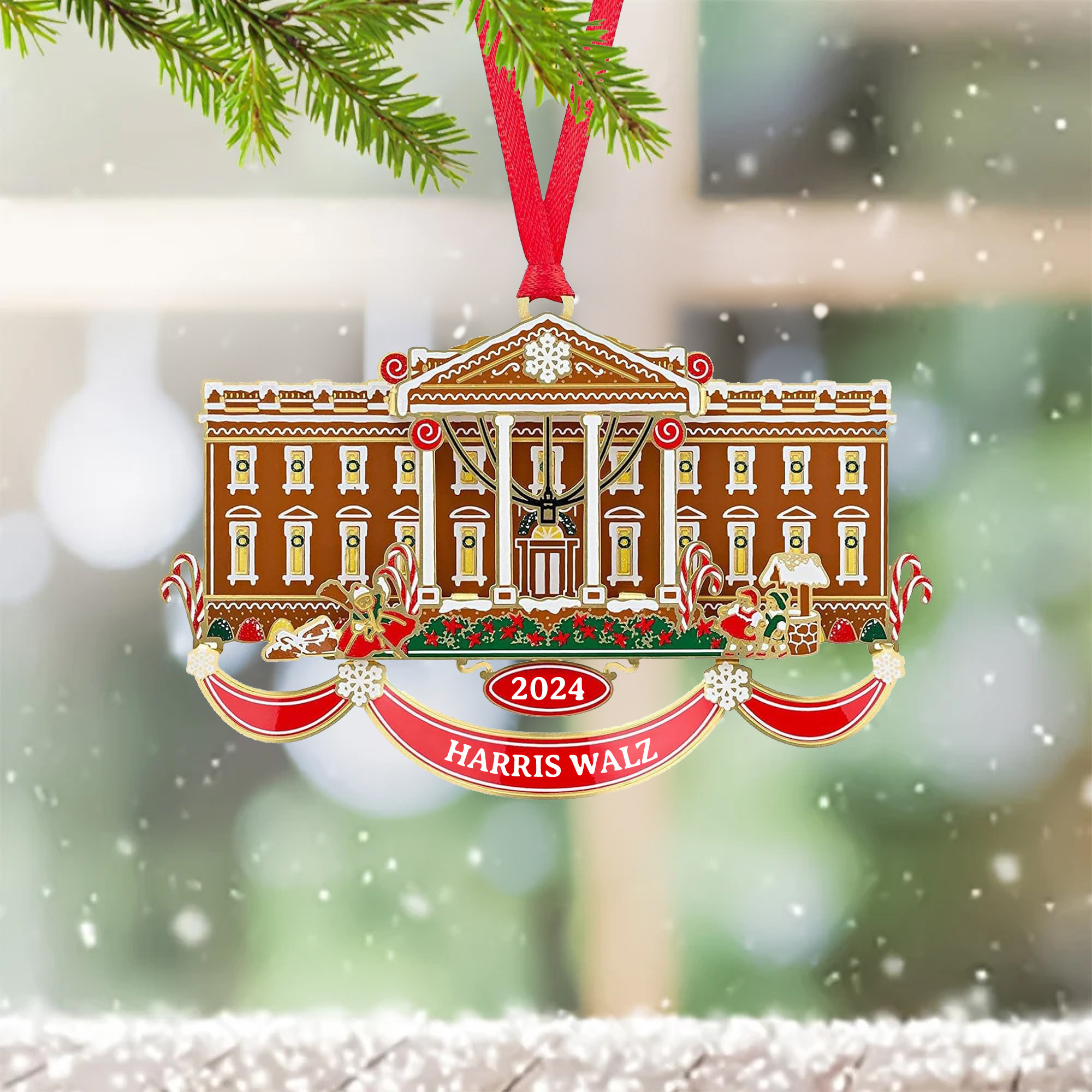 Harris Walz 2024 For White House Ornament Harris For President Christmas Tree Ornament